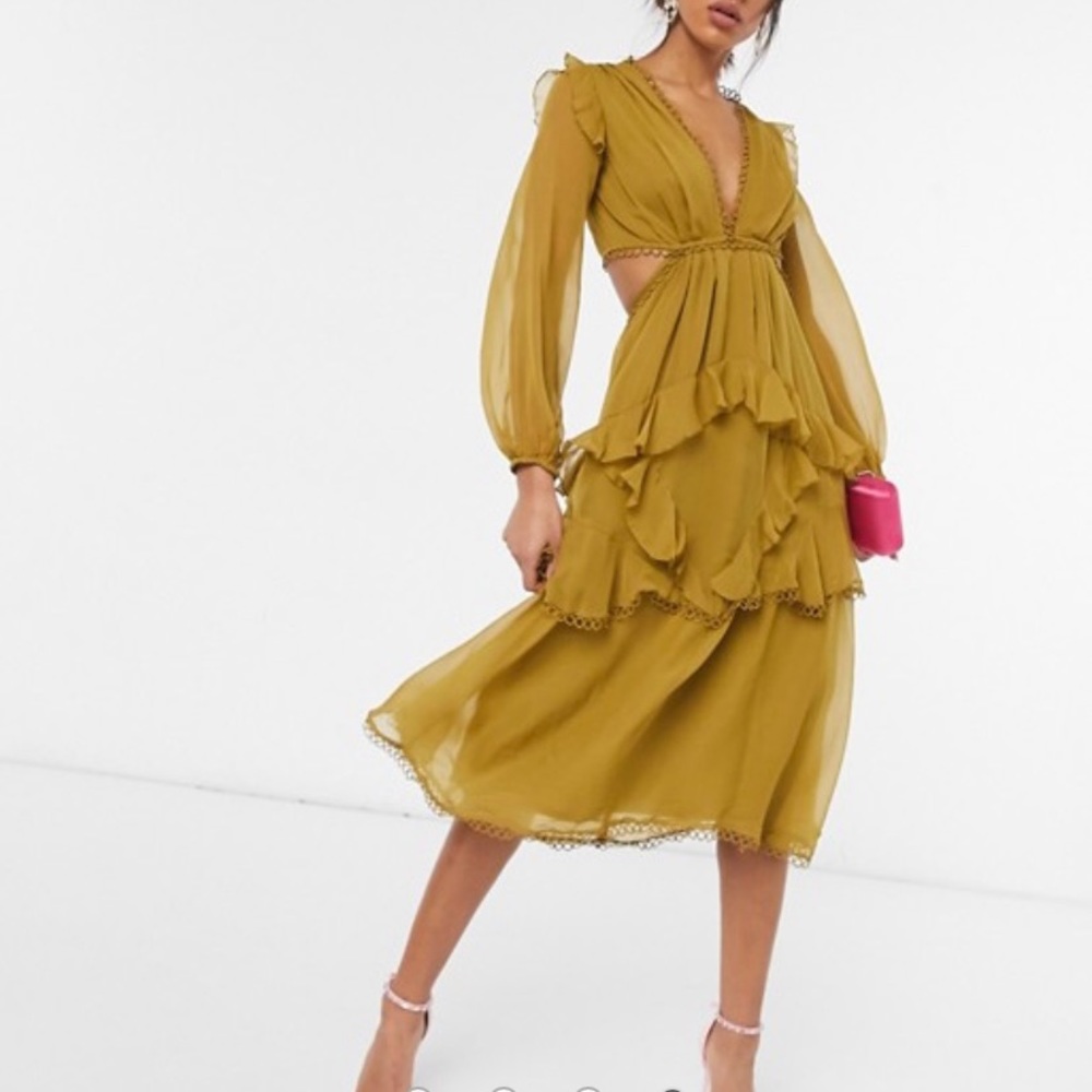 Long sleeve dark mustard dress - Picture 1 of 1